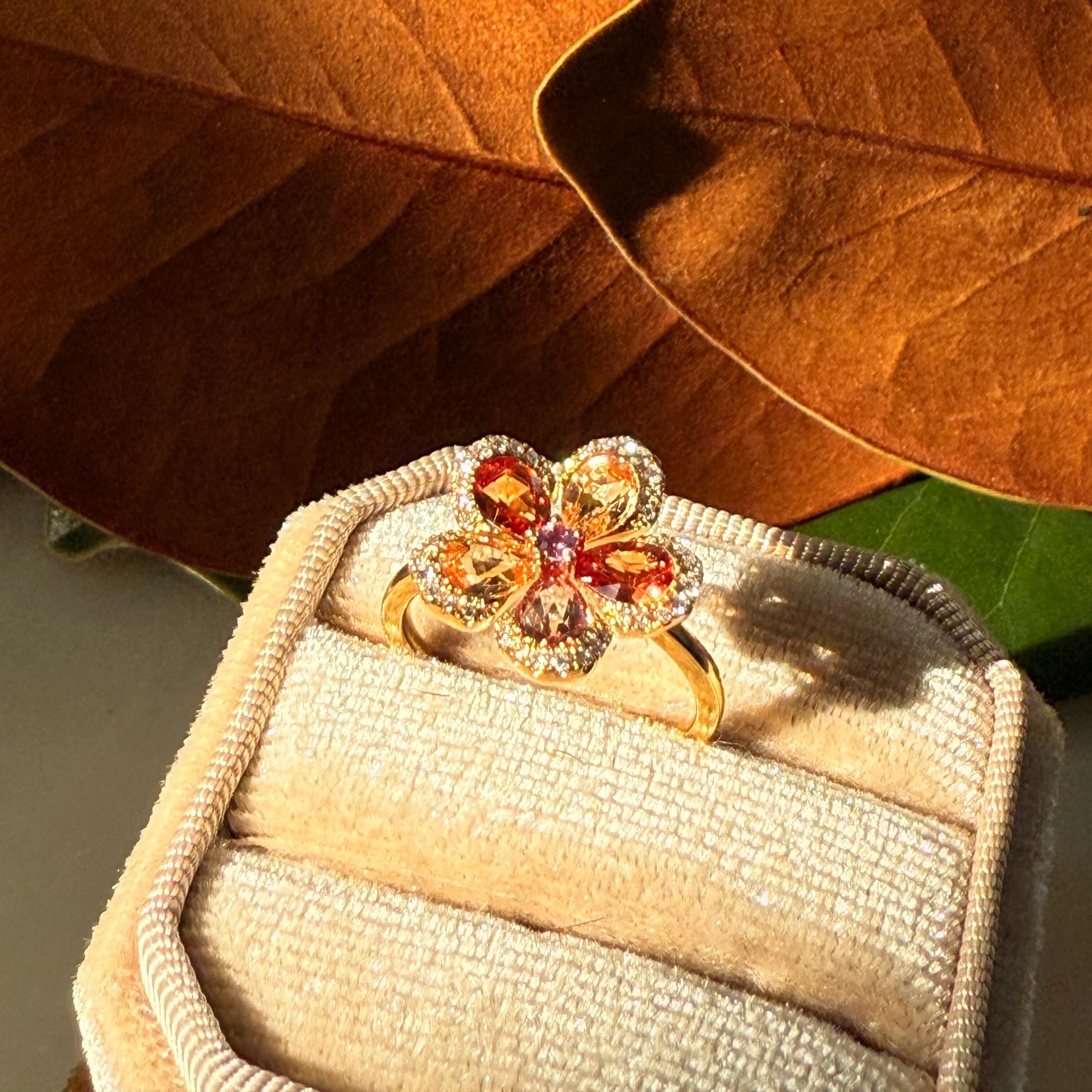 Orange Sapphire & Diamond Flower Ring in 18K Gold a, the life of a showgirl collection