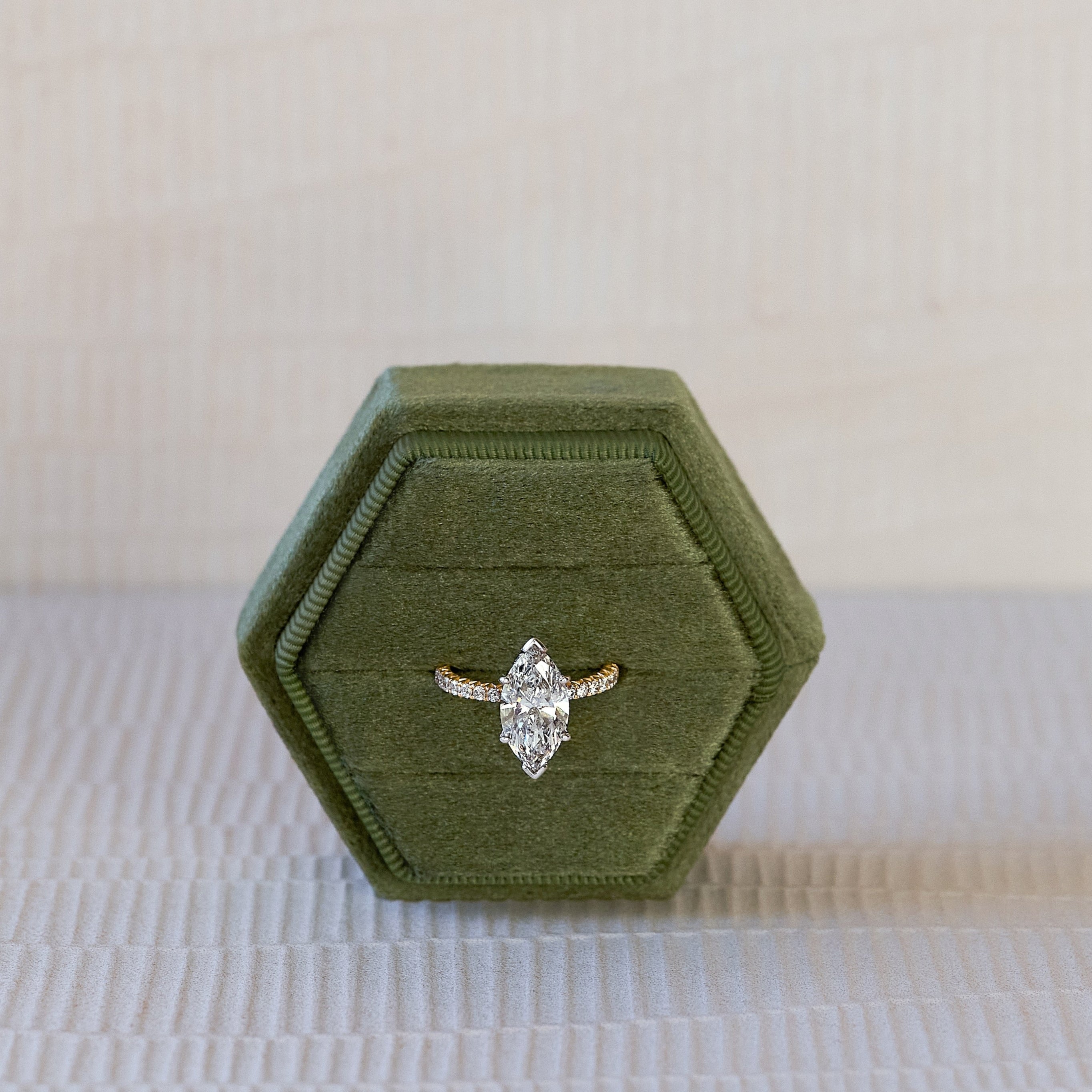 Crown Voyage 14K solid yellow gold ring with a 2 carat marquise diamond