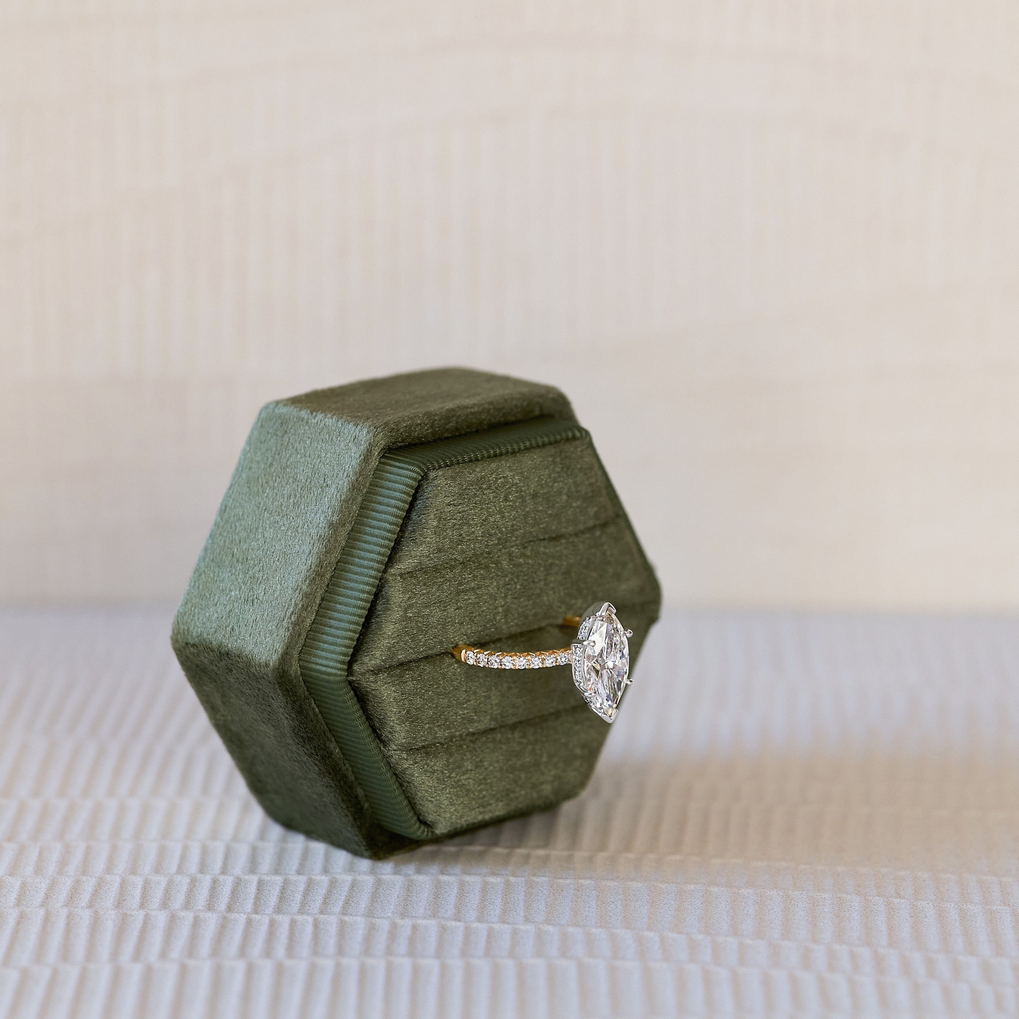 Crown Voyage 14K solid yellow gold ring with a 2 carat marquise diamond