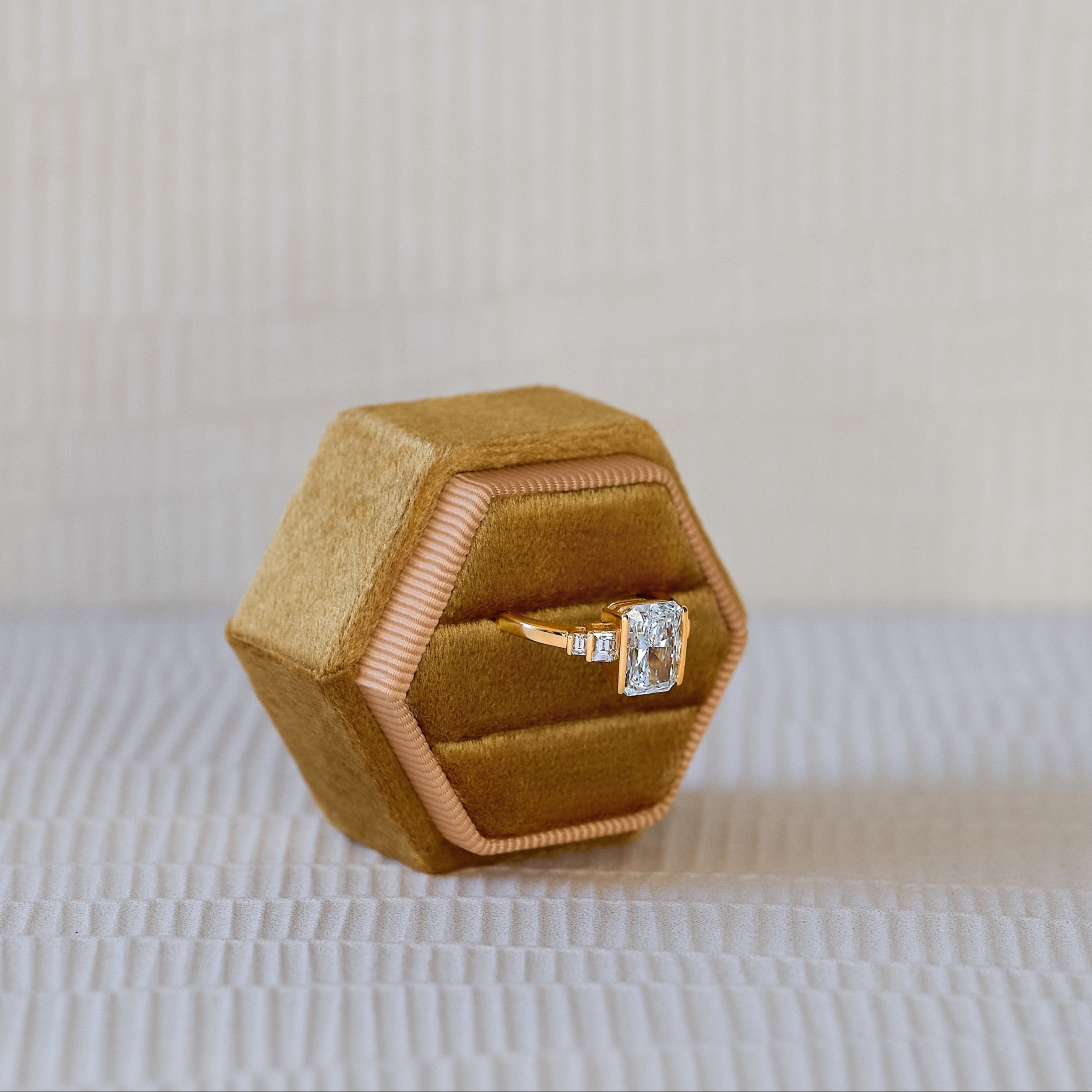 Heaven's Gate 14K solid yellow gold and diamond art deco ring