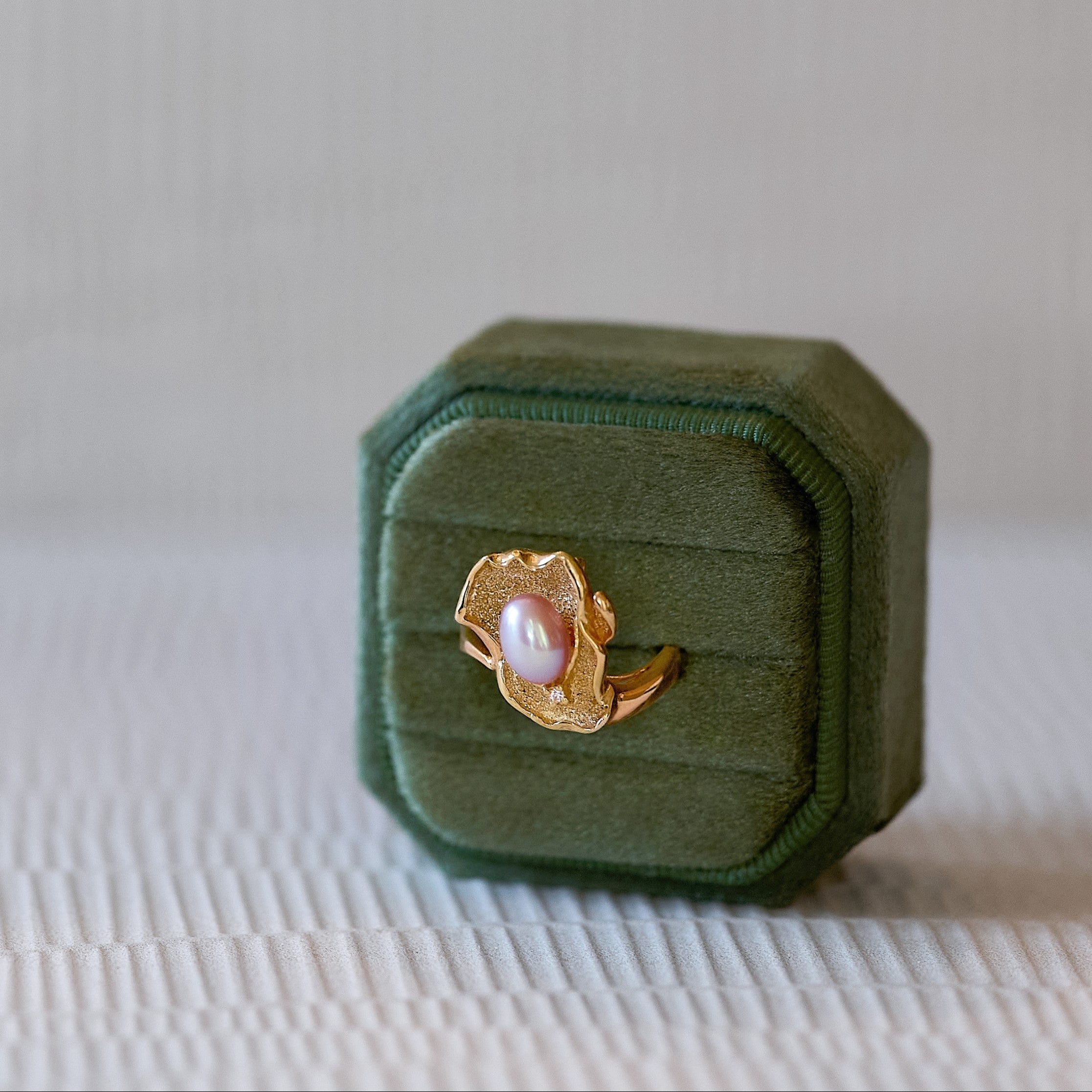 Unfurl 14K solid yellow gold pearl ring