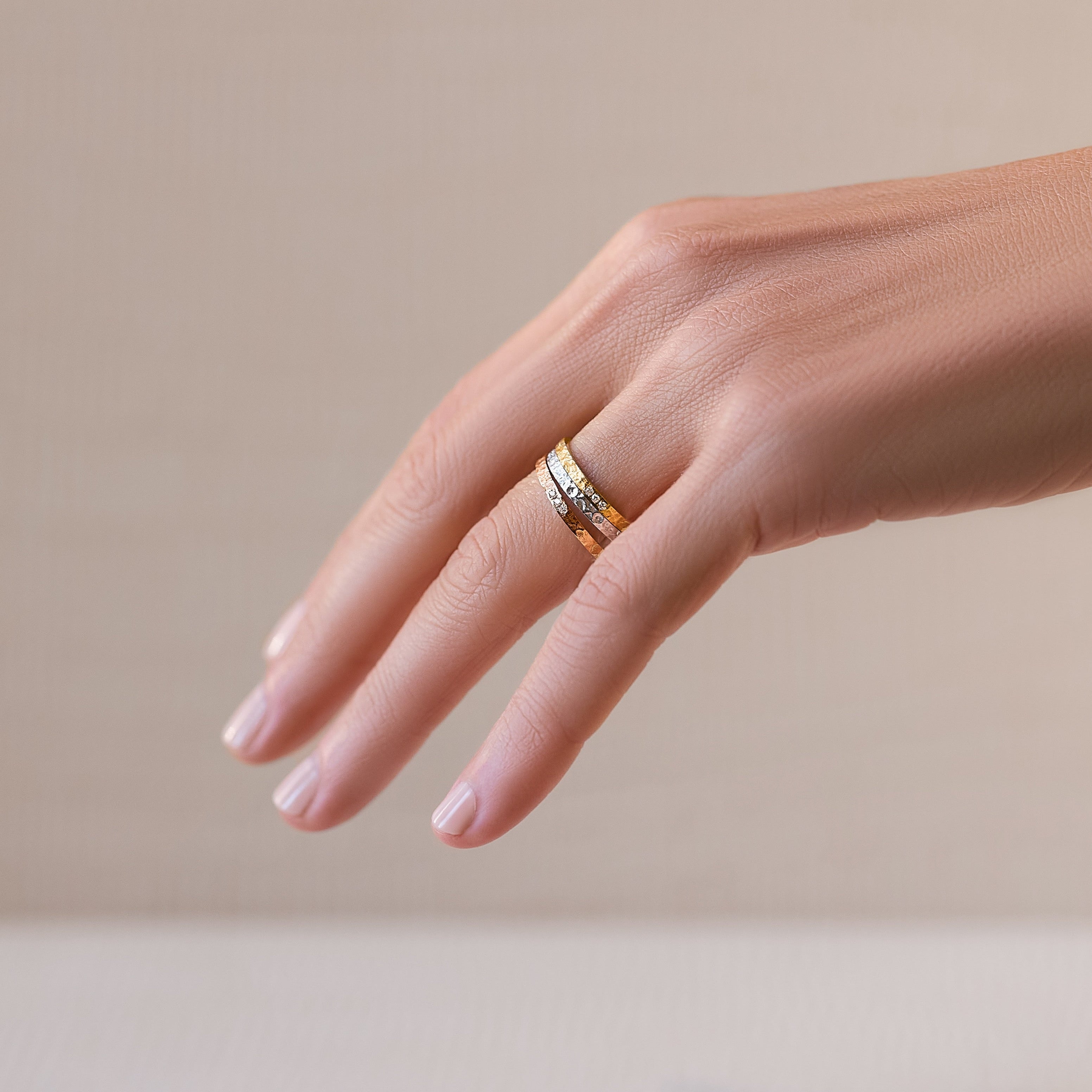 Dappled Stacking Rings - Yellow, White & Rose Gold