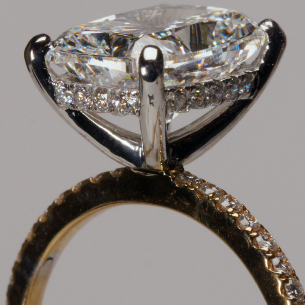 The Trotter - 4.01 CT Cushion Cut Lab-Grown Diamond Engagement Ring | 14K Yellow Gold Hidden Halo