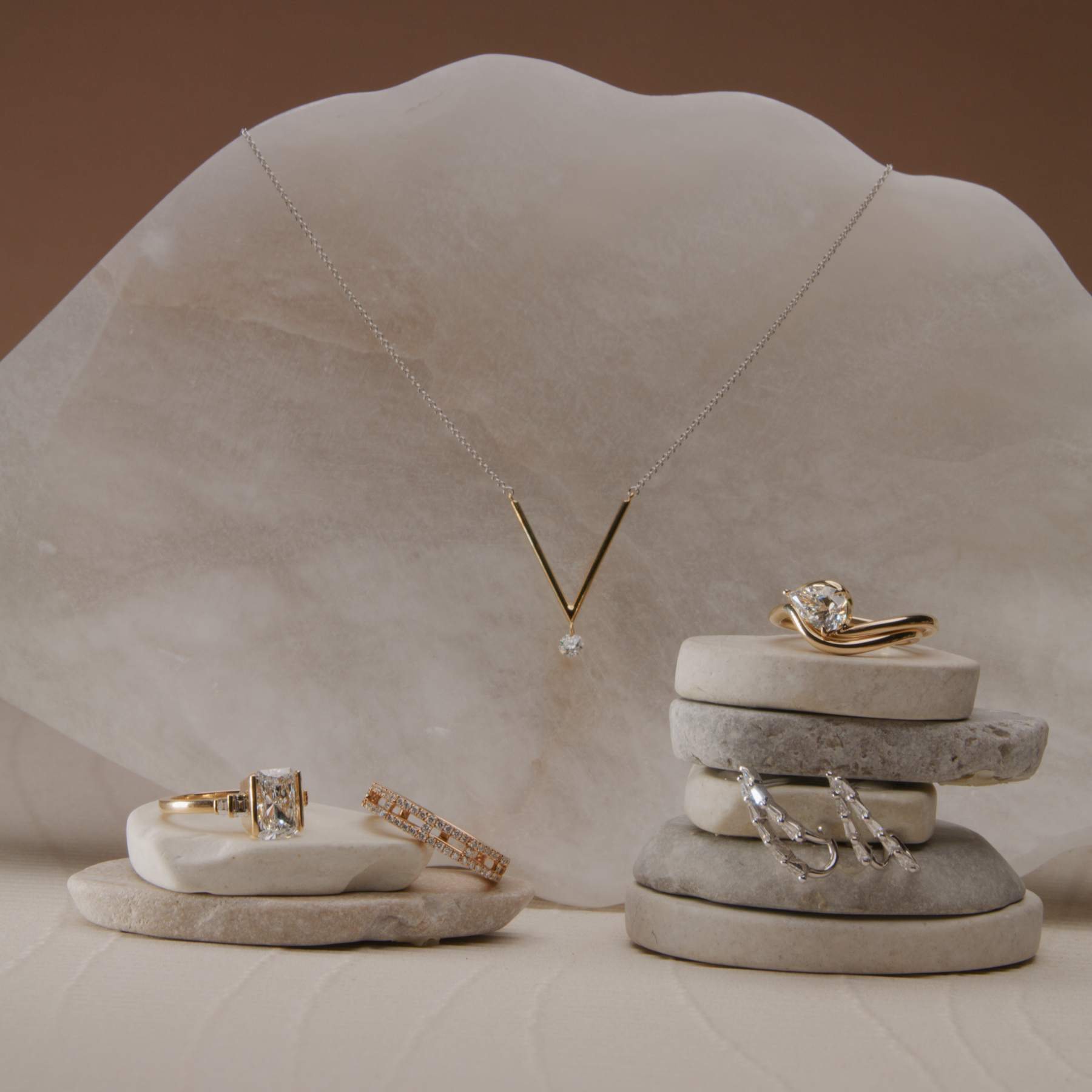 Vertex 18K solid yellow gold and diamond V Necklace