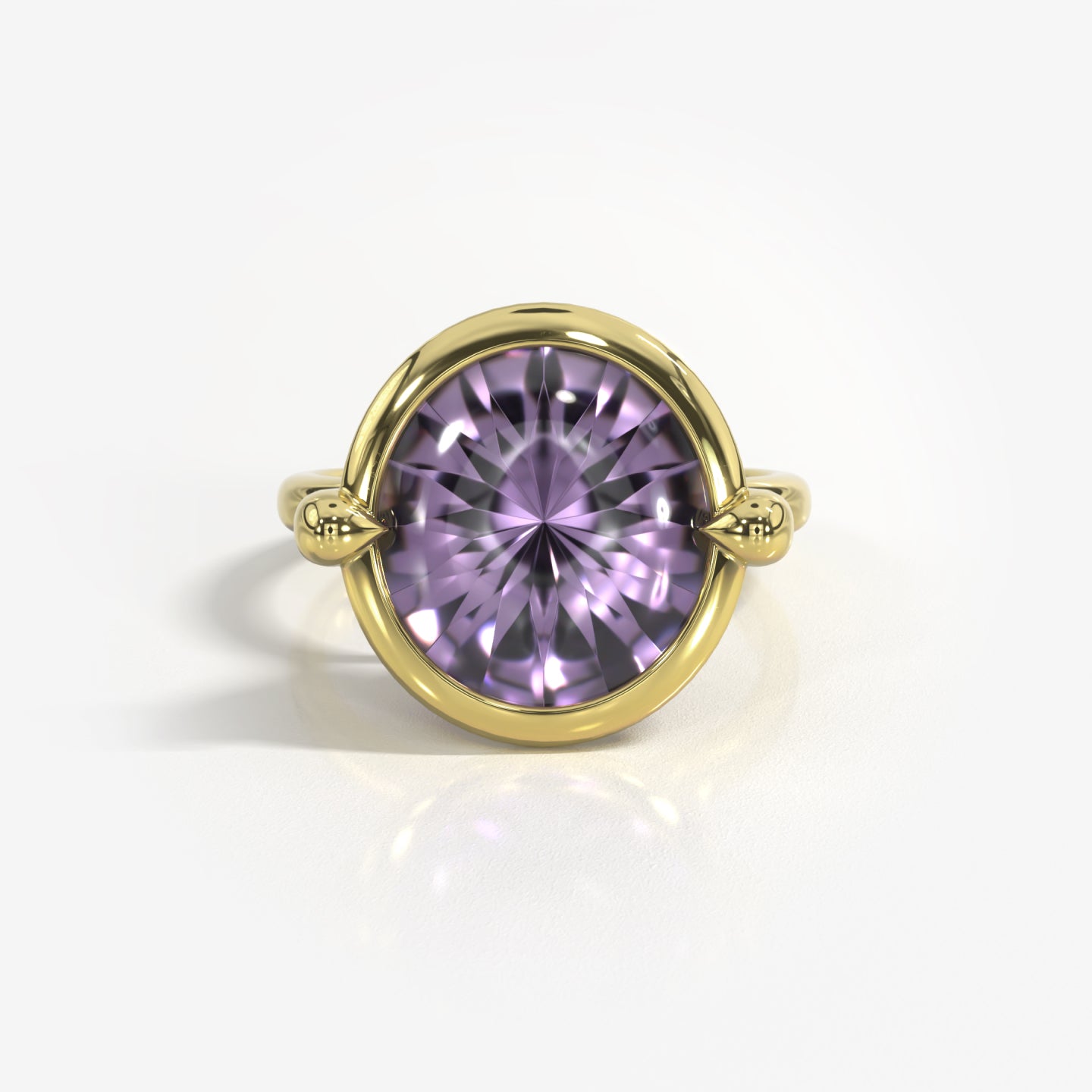 Deco Dream 14K solid yellow gold ring with amethyst ring