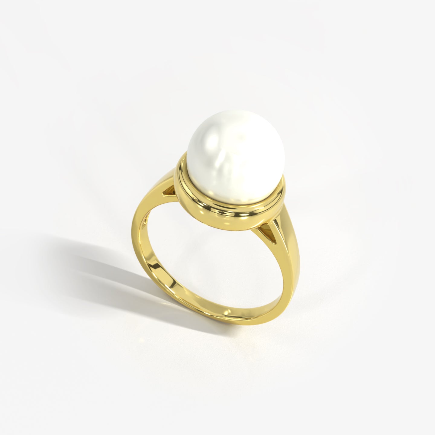 Radiance 14K solid yellow gold round pearl ring