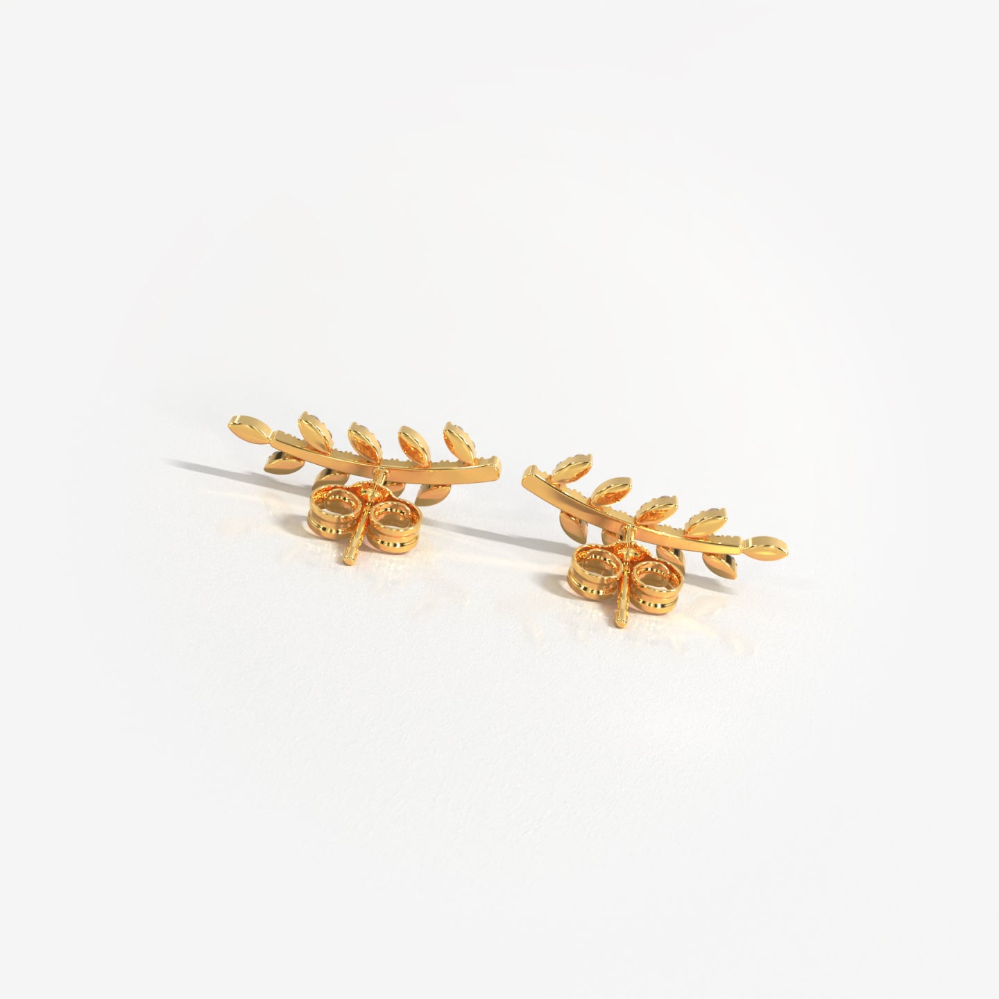 Olive Branch 18K solid yellow gold diamond stud ear climber earrings