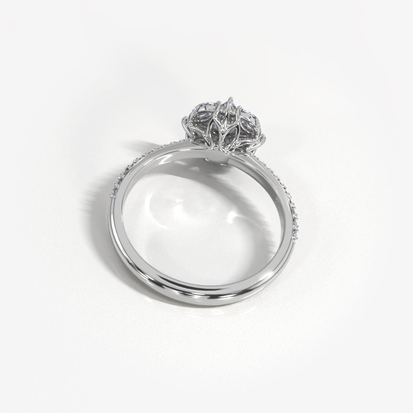 Tessera 18K solid white gold geometric floral ring
