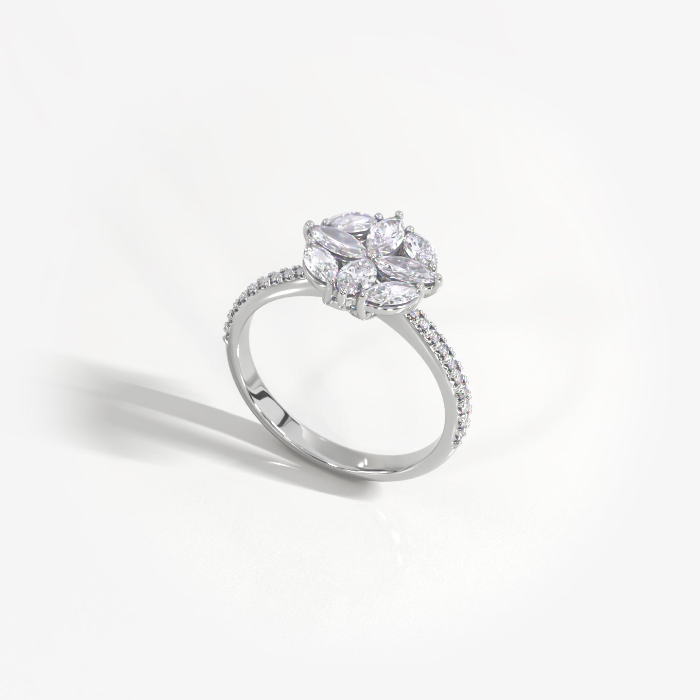 Tessera 18K solid white gold geometric floral ring