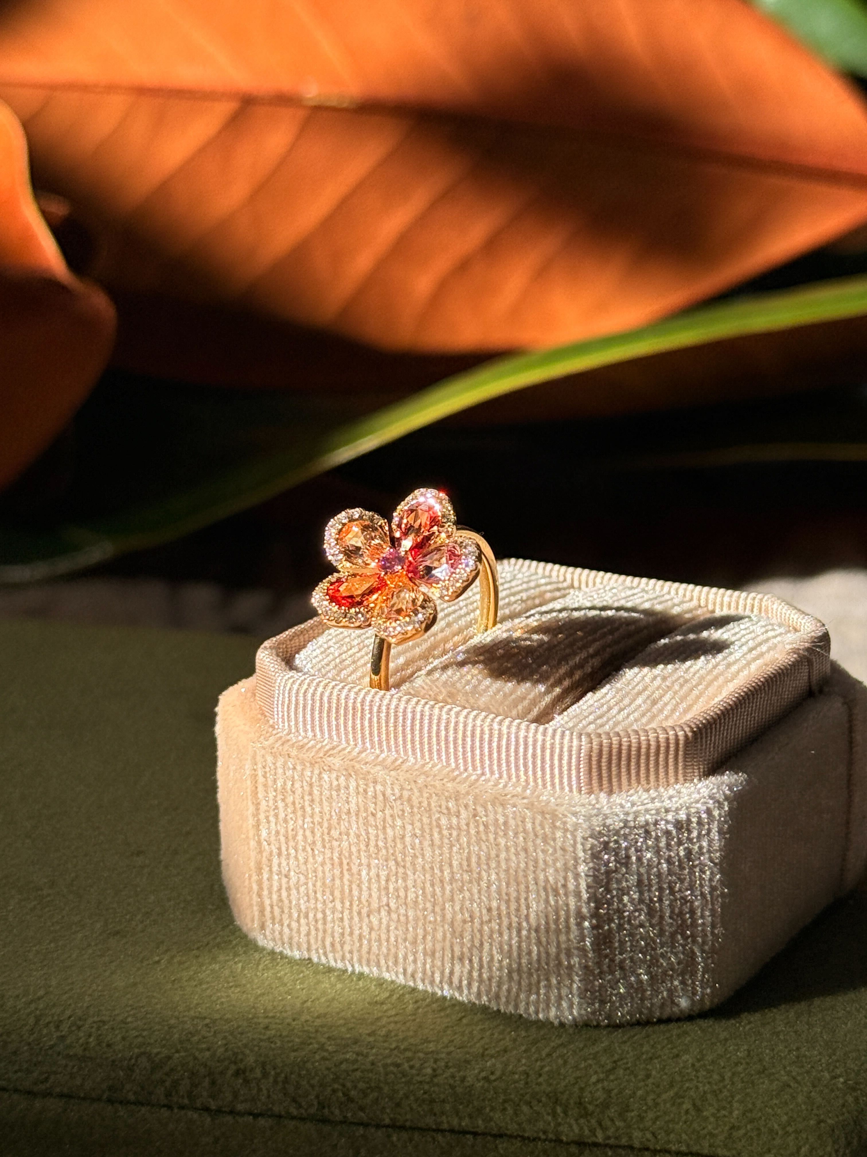 Eldest Daughter Flower Ring | Orange Sapphire & Diamond Flower Ring in 18K Gold