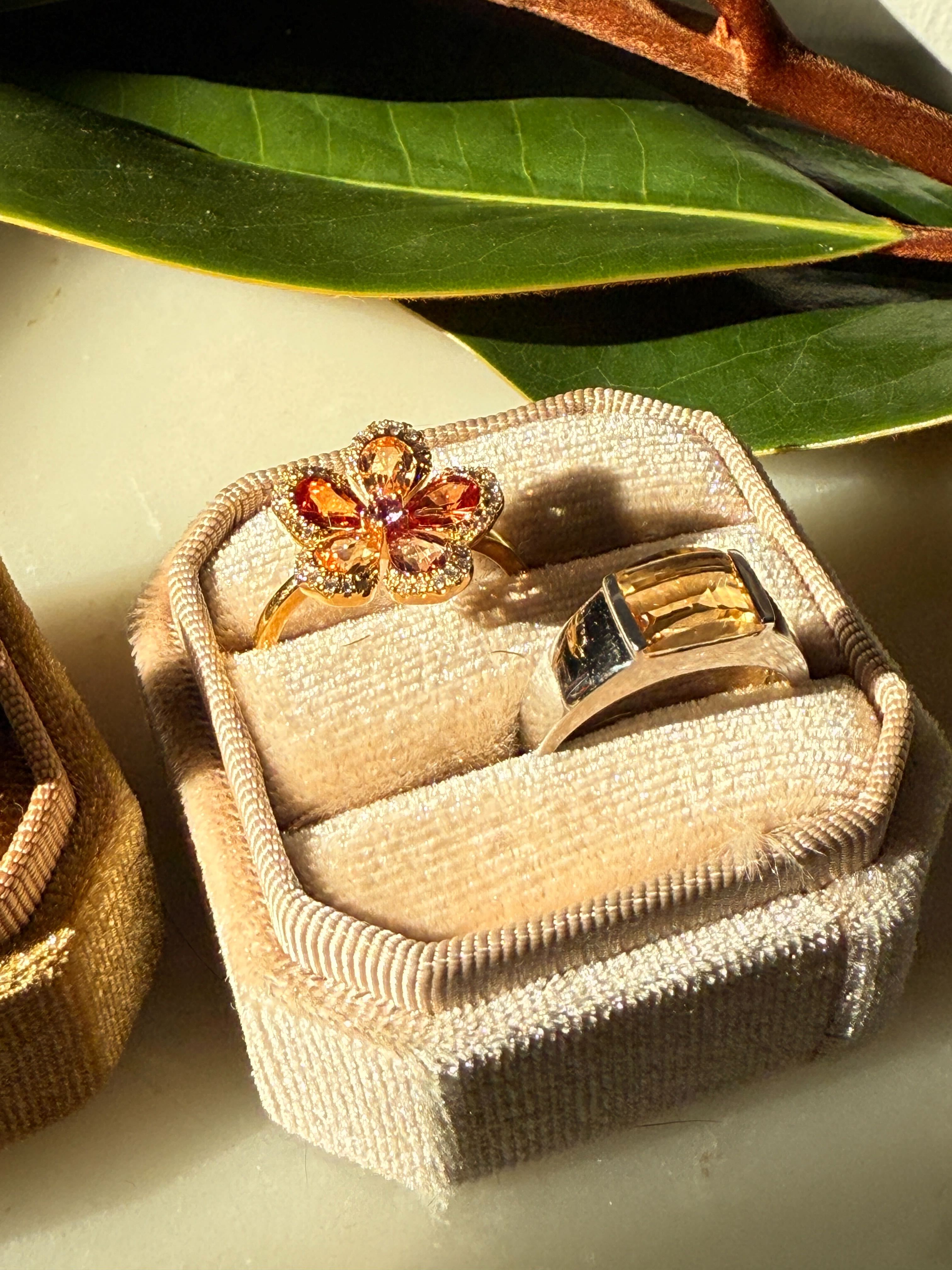 Eldest Daughter Flower Ring | Orange Sapphire & Diamond Flower Ring in 18K Gold