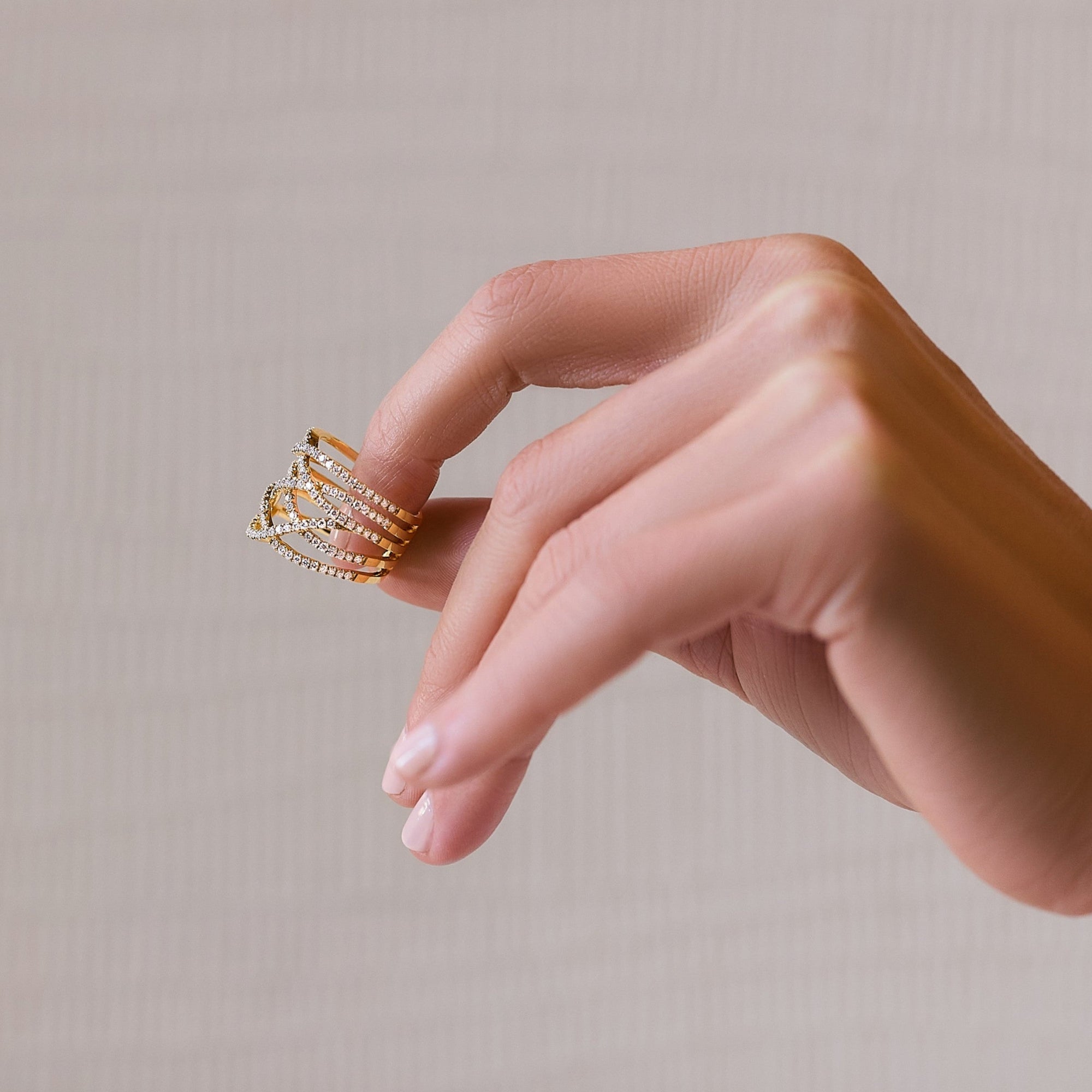 Rivers 18K solid rose gold and diamond interconnecting lines ring