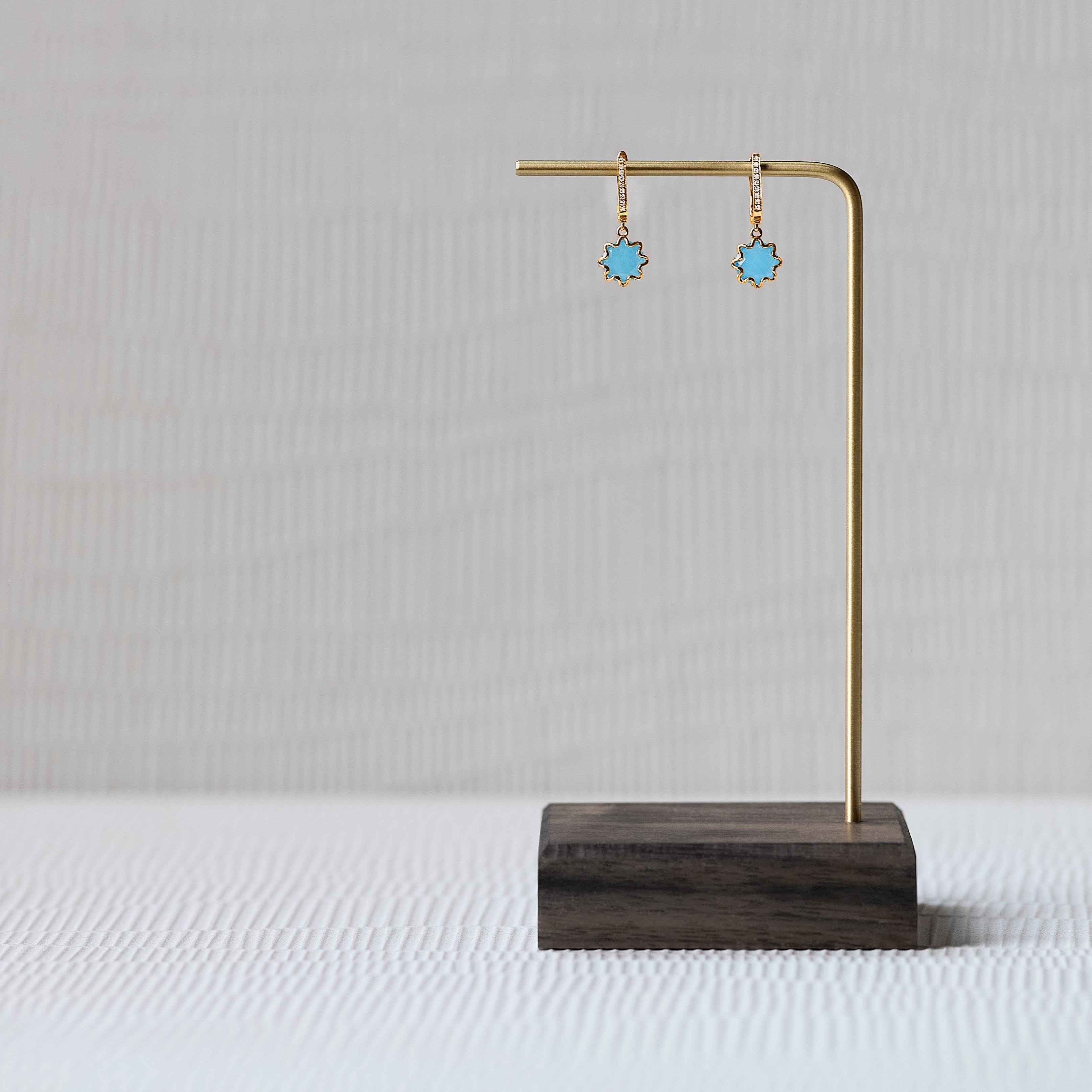 Azure 18K solid yellow gold diamond and blue quartzite drop earrings