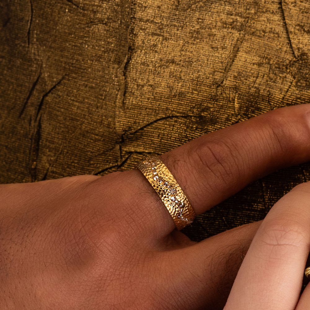 Men’s Crater Ring - Men’s Diamond Ring in 18K Yellow Gold