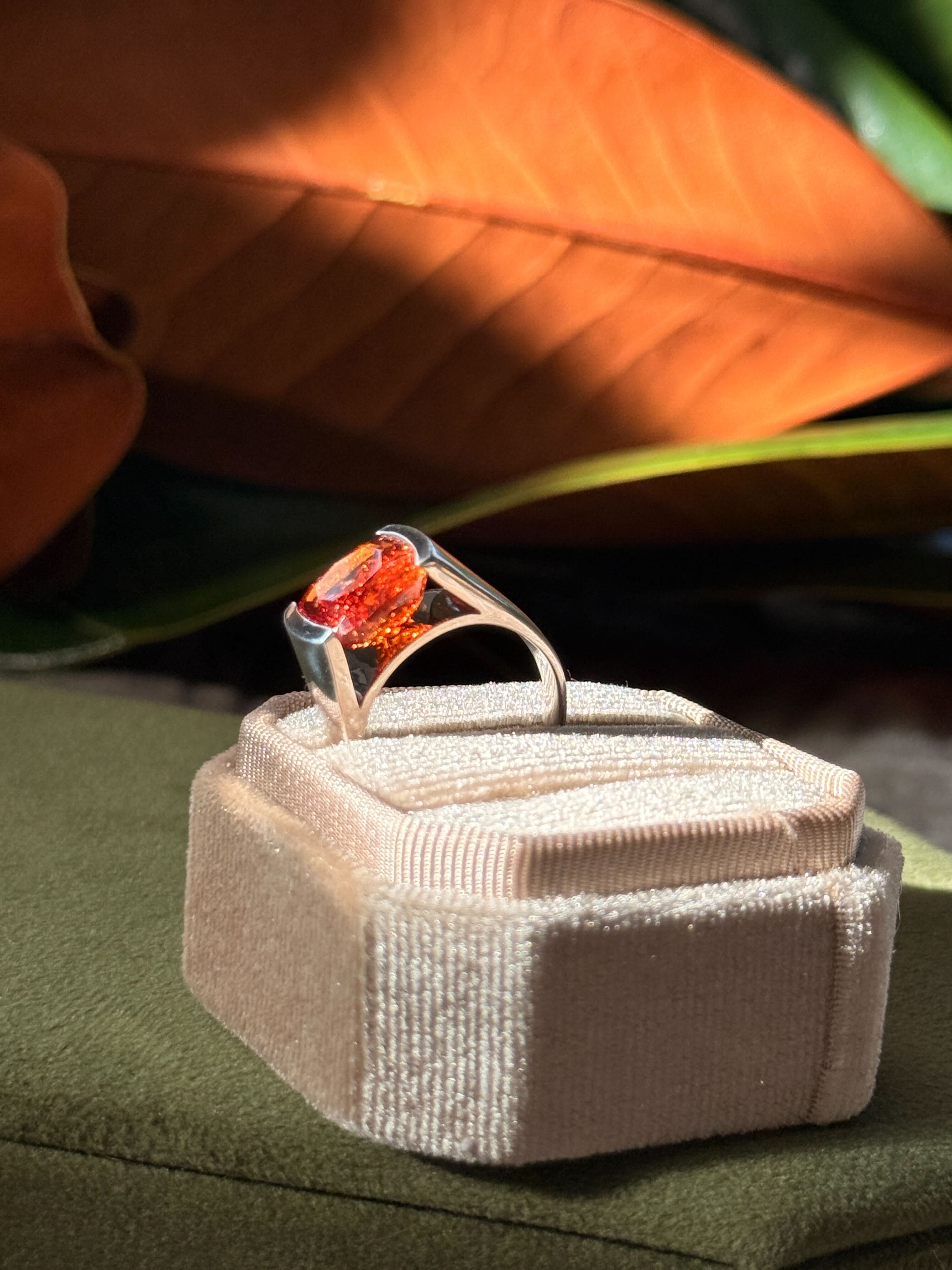 Portofino Orange Ring - Vintage Charm Cushion Cut Orange Tourmaline Ring in 14K White Gold