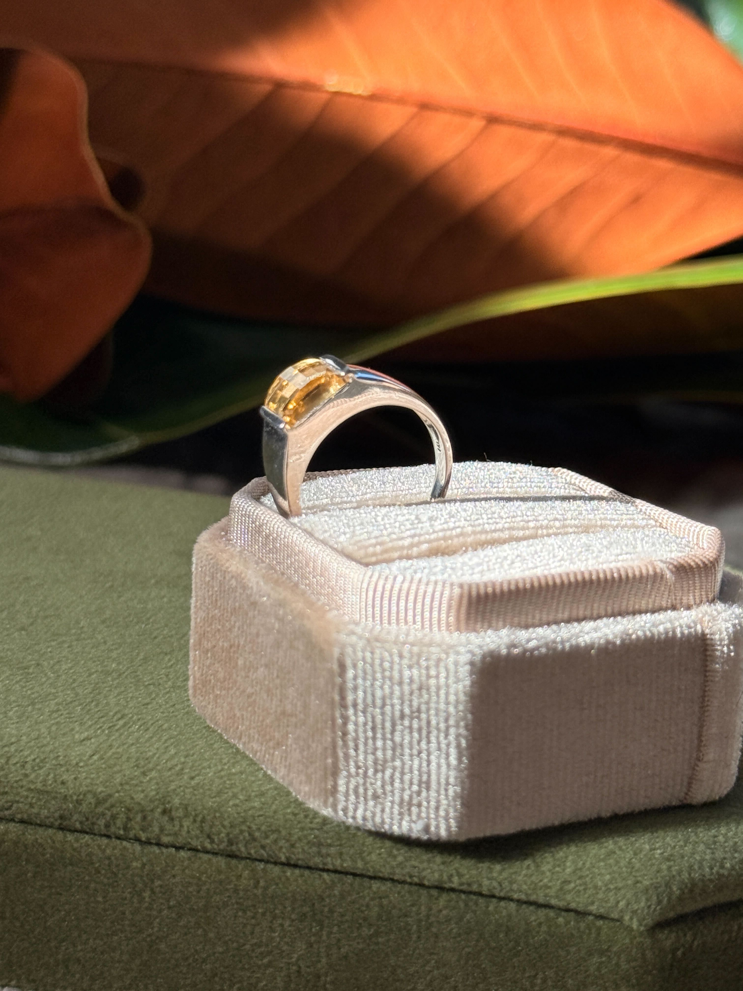 Summertime Spritz Citrine Ring | Golden Brilliance Checkerboard Citrine Ring in 14K White Gold