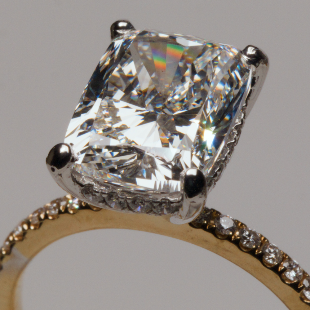 The Trotter - 4.01 CT Cushion Cut Lab-Grown Diamond Engagement Ring | 14K Yellow Gold Hidden Halo