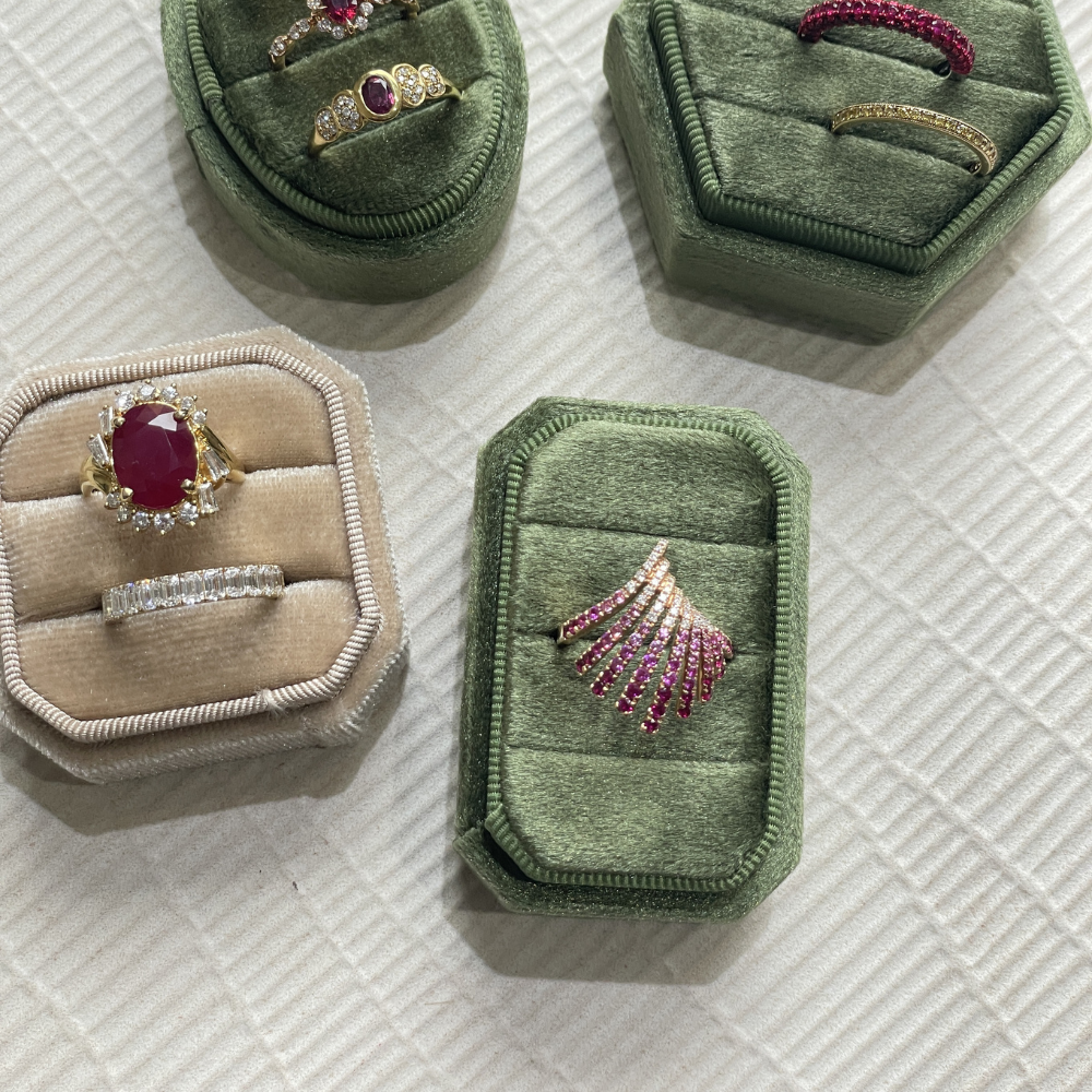 Ruby Fan Ombre Ring – 18K Rose Gold with Diamonds, Rubies & Pink Sapphires