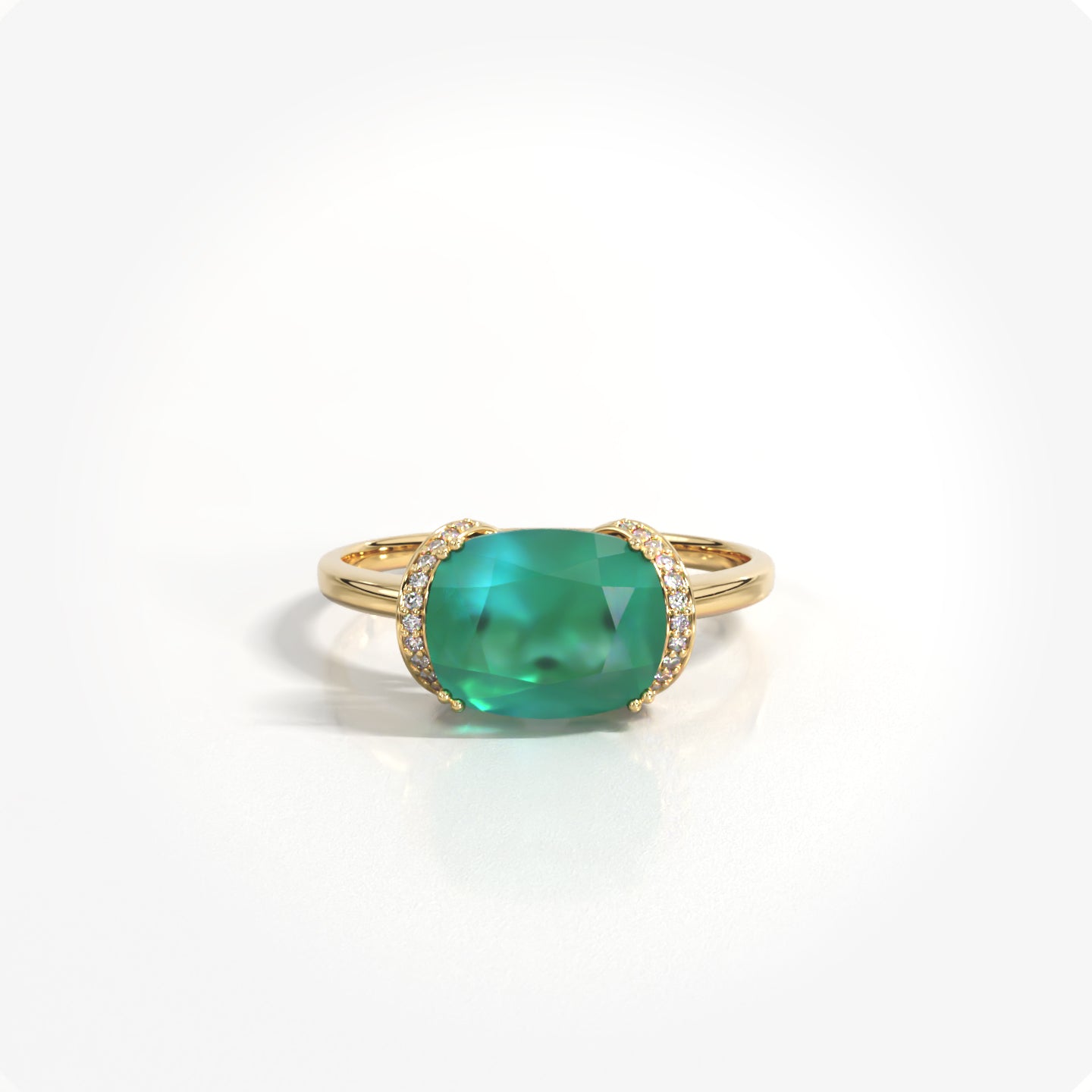 Viewfinder 18K solid yellow gold diamond and green onyx ring