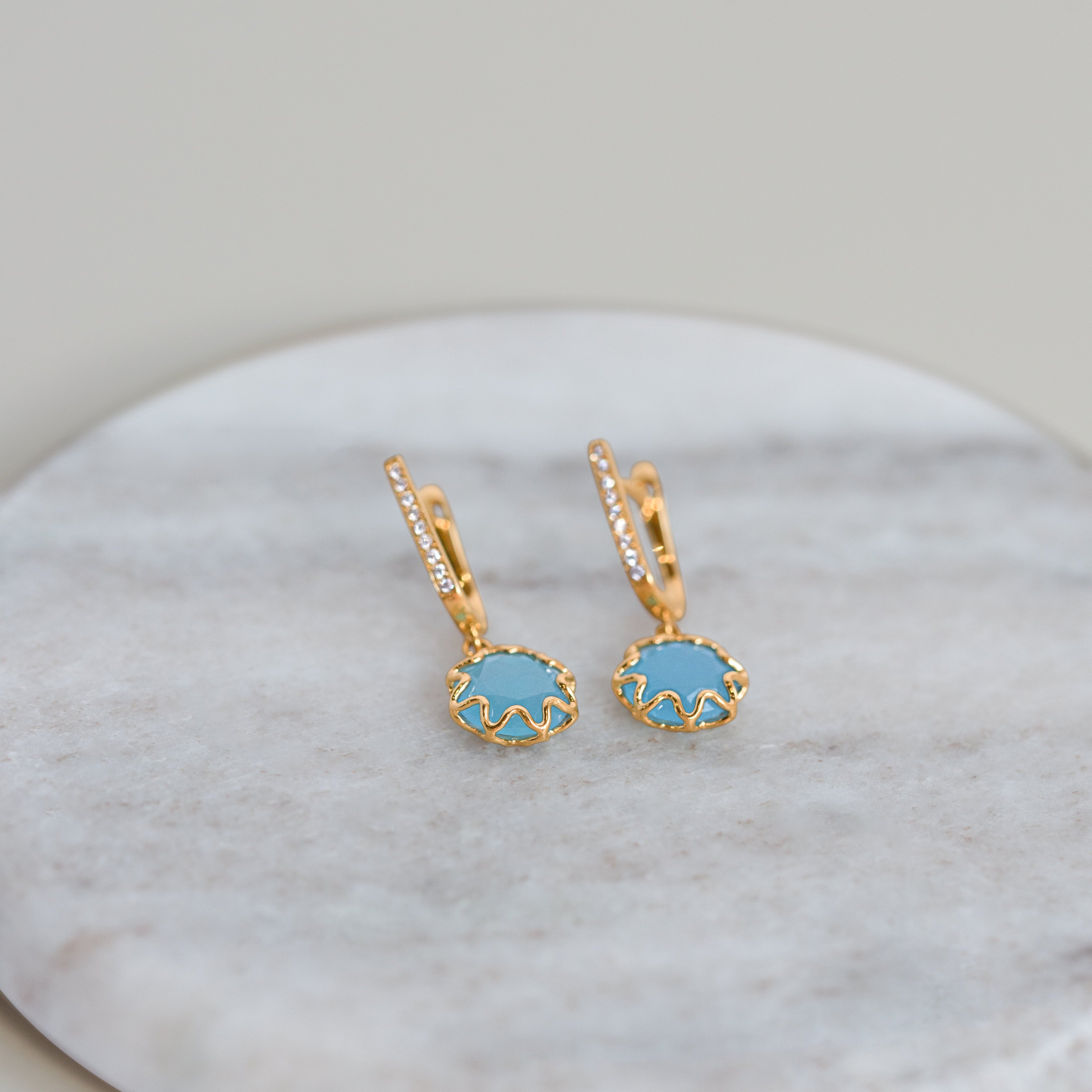Azure 18K Yellow Gold Diamond + Blue Quartzite Drop Earrings