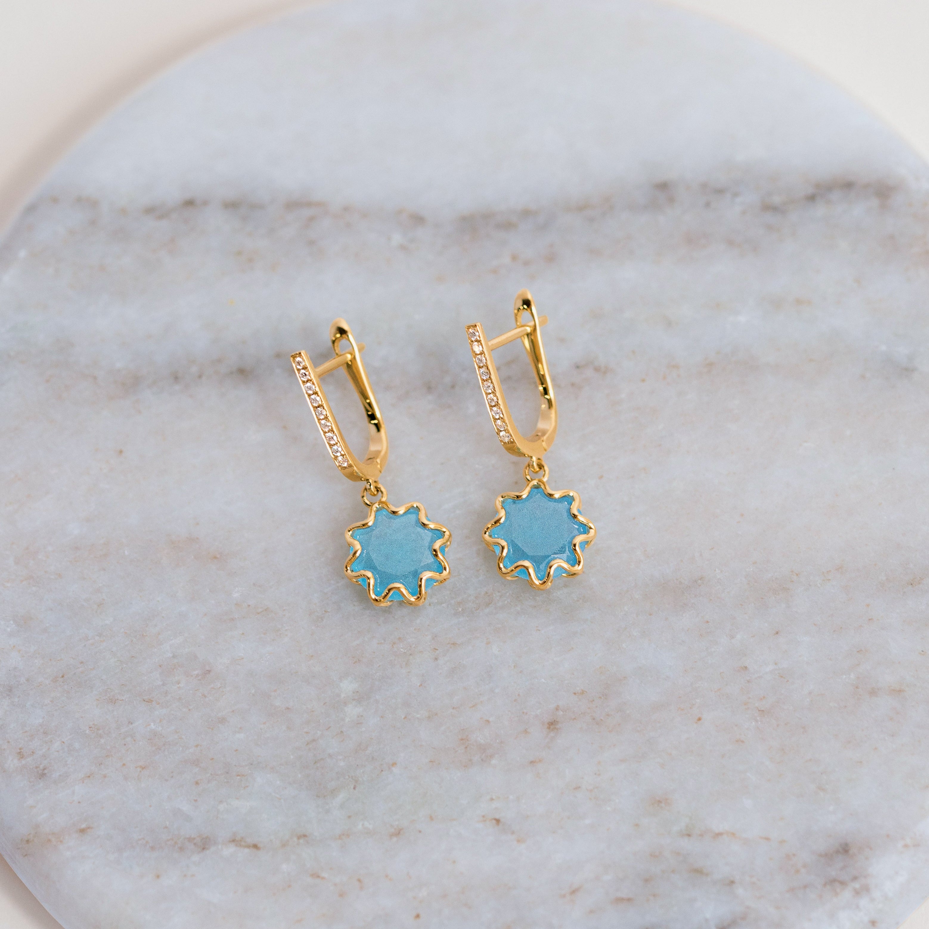 Azure 18K Yellow Gold Diamond + Blue Quartzite Drop Earrings