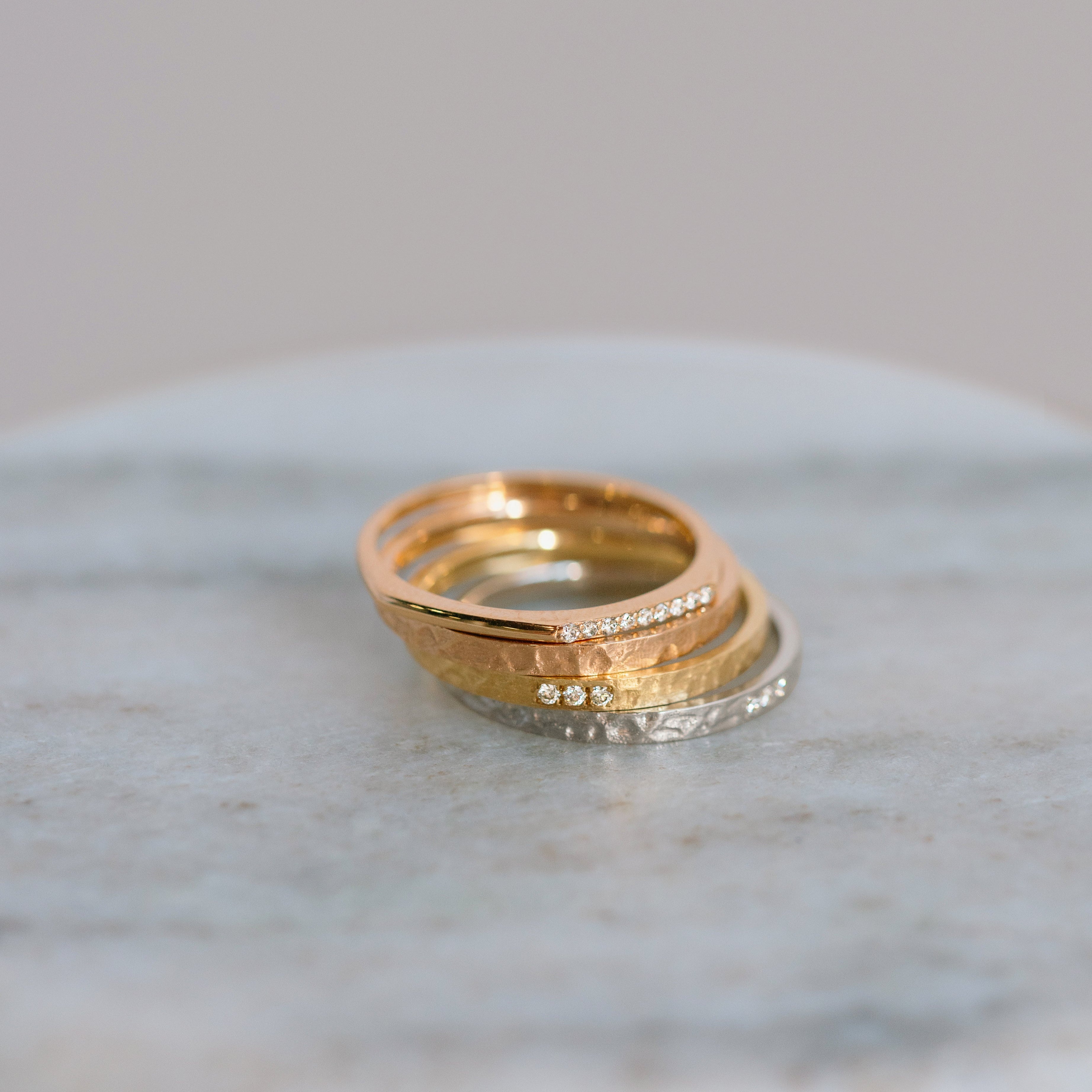 Dappled Stacking Rings - Yellow, White & Rose Gold