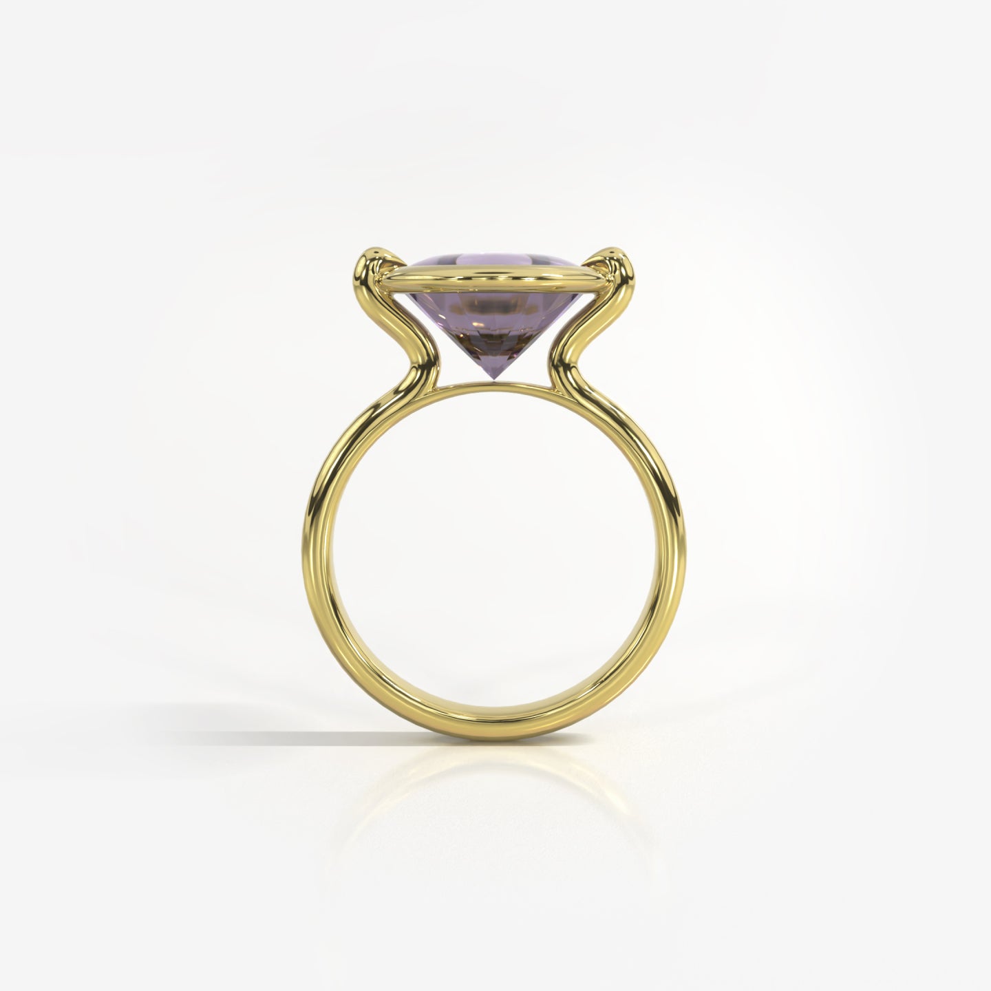 Deco Dream 14K solid yellow gold ring with amethyst ring
