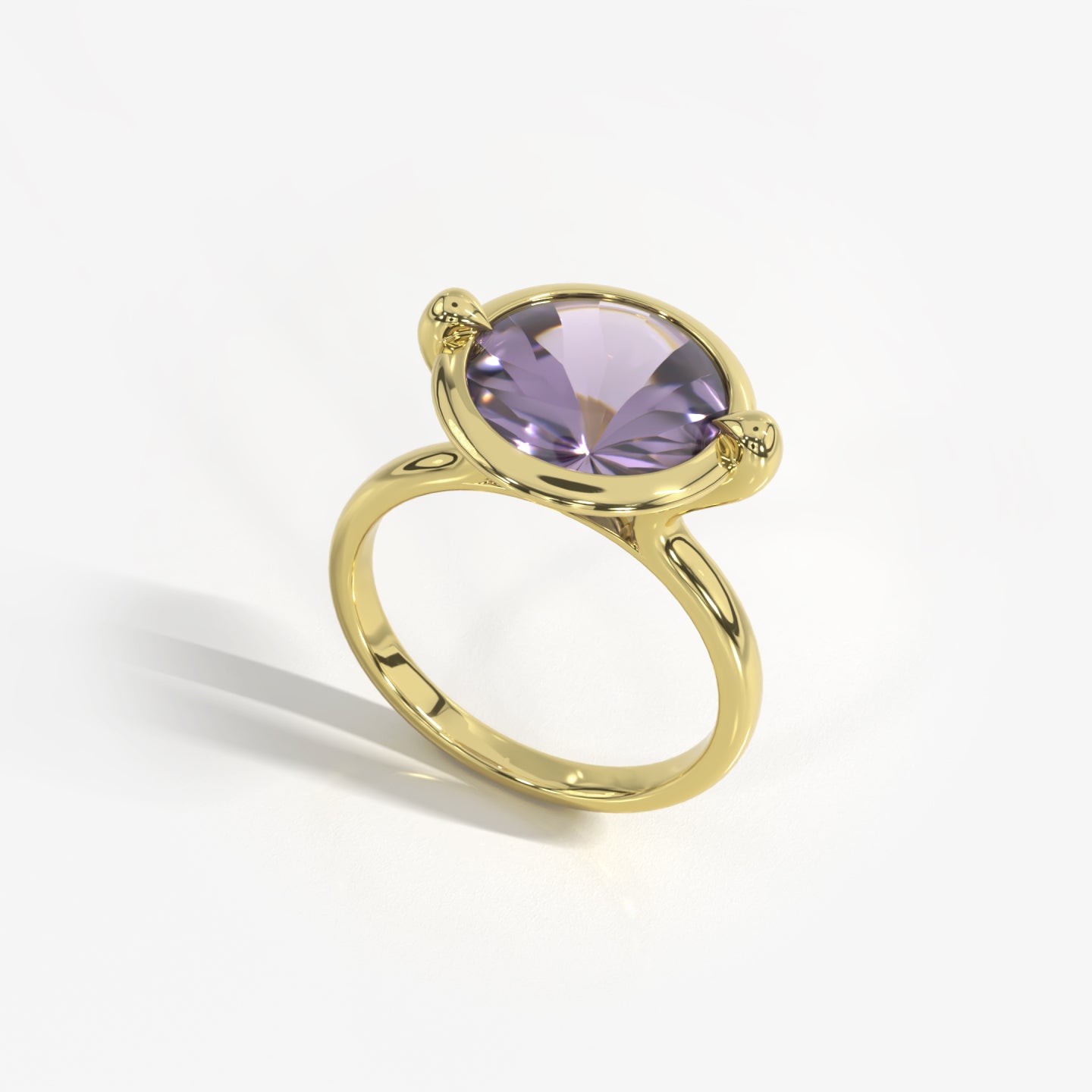 Deco Dream 14K solid yellow gold ring with amethyst ring