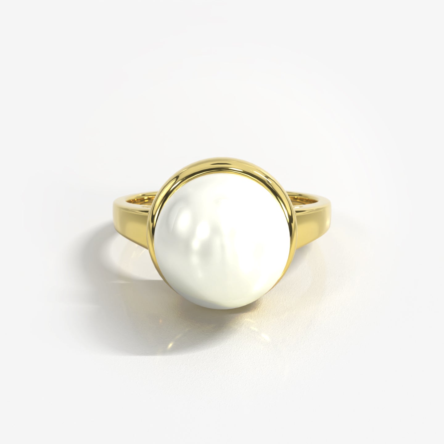 Radiance 14K solid yellow gold round pearl ring