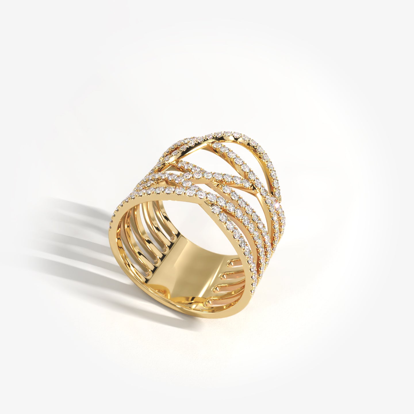 Rivers 18K solid rose gold and diamond interconnecting lines ring