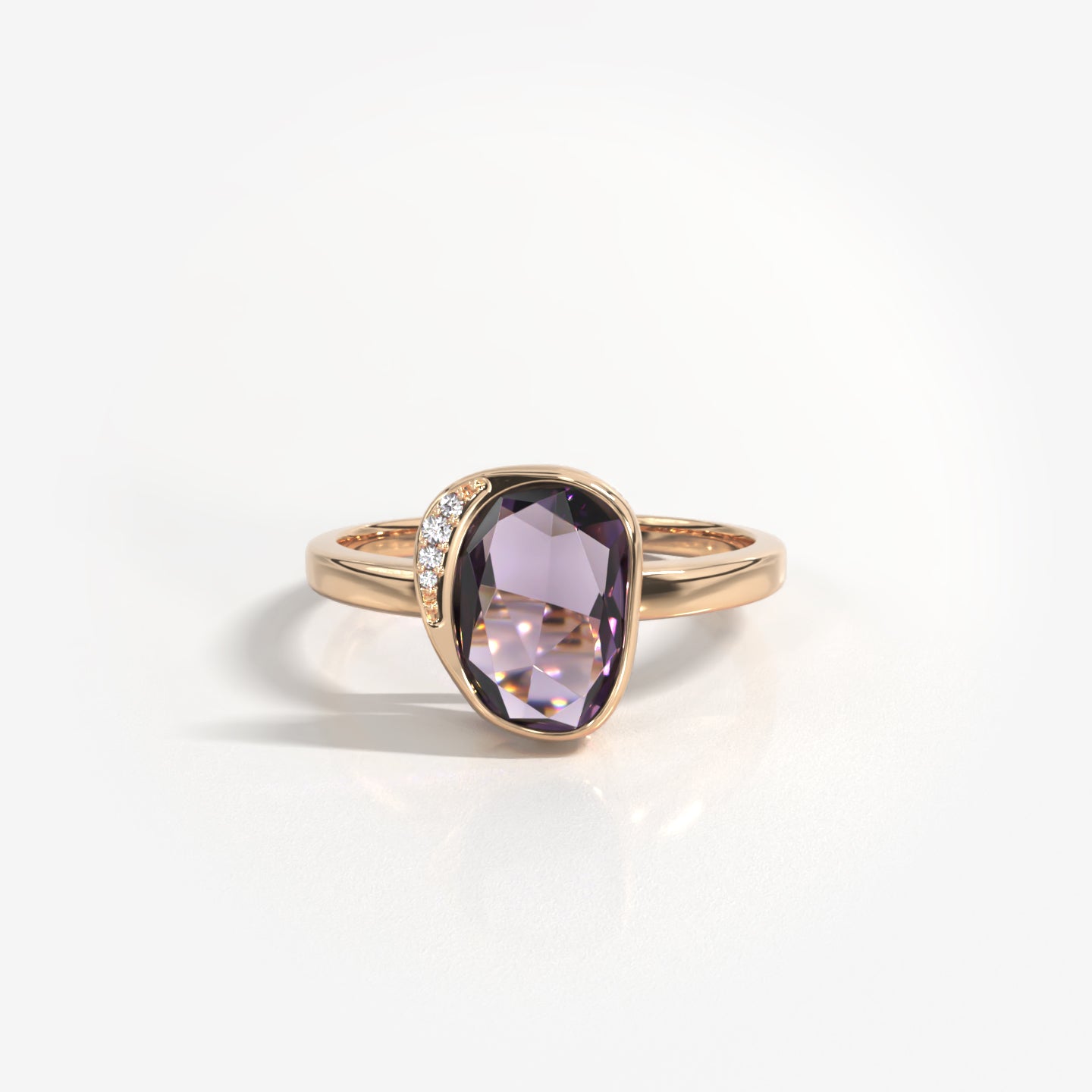 Qi 18K solid rose gold ring with a 2.20 carat amethyst