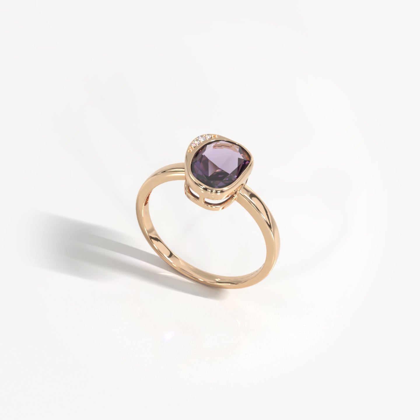 Qi 18K solid rose gold ring with a 2.20 carat amethyst