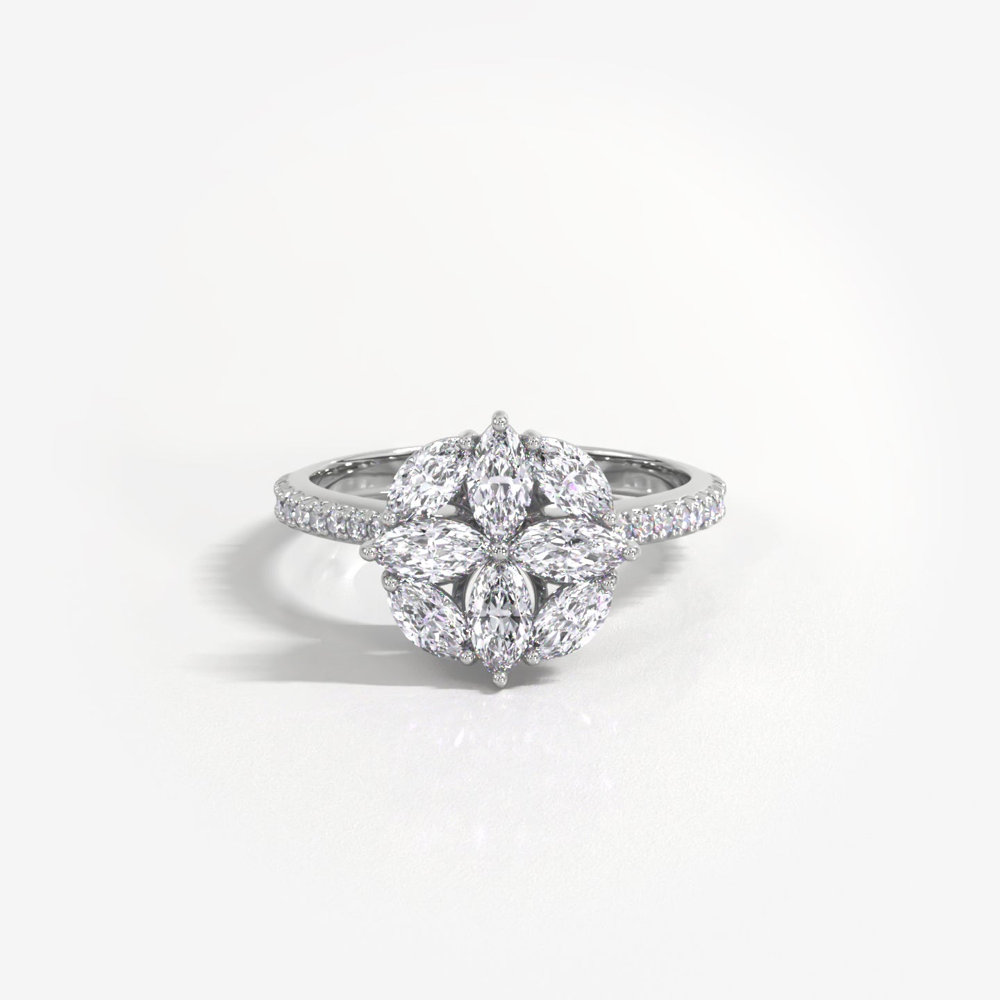 Tessera 18K solid white gold geometric floral ring